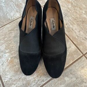 Clarks Black Suede & Fabric Heeled Boots